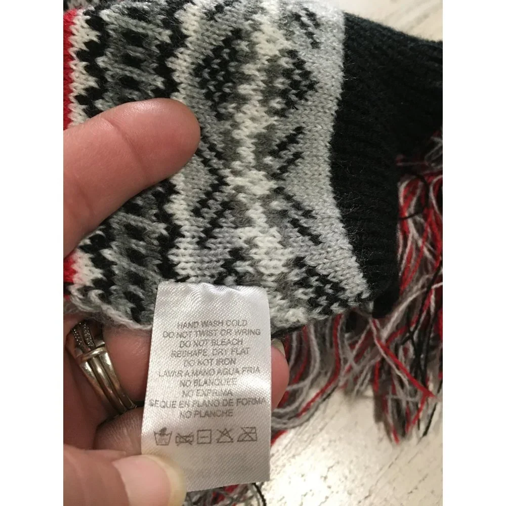Black red white abstract designed with sequins scarf with fringe